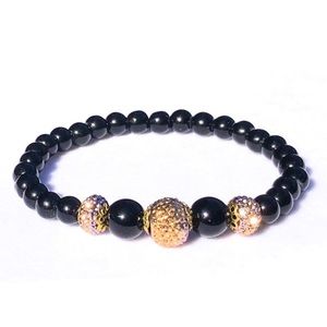 Black Onyx Gold Sparkle Stretch Bracelet